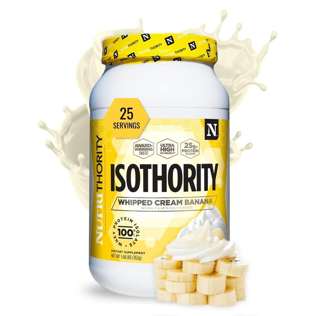 Isothority Whey Protein Isolate, Whipped Cream Banana, 2 lb - Ultra Absorvível Ranched Chain Amino Acids (BCAA) Pó com 25g de proteína por serviço, Baixo Carb - Construir músculo e acelerar Recuperação