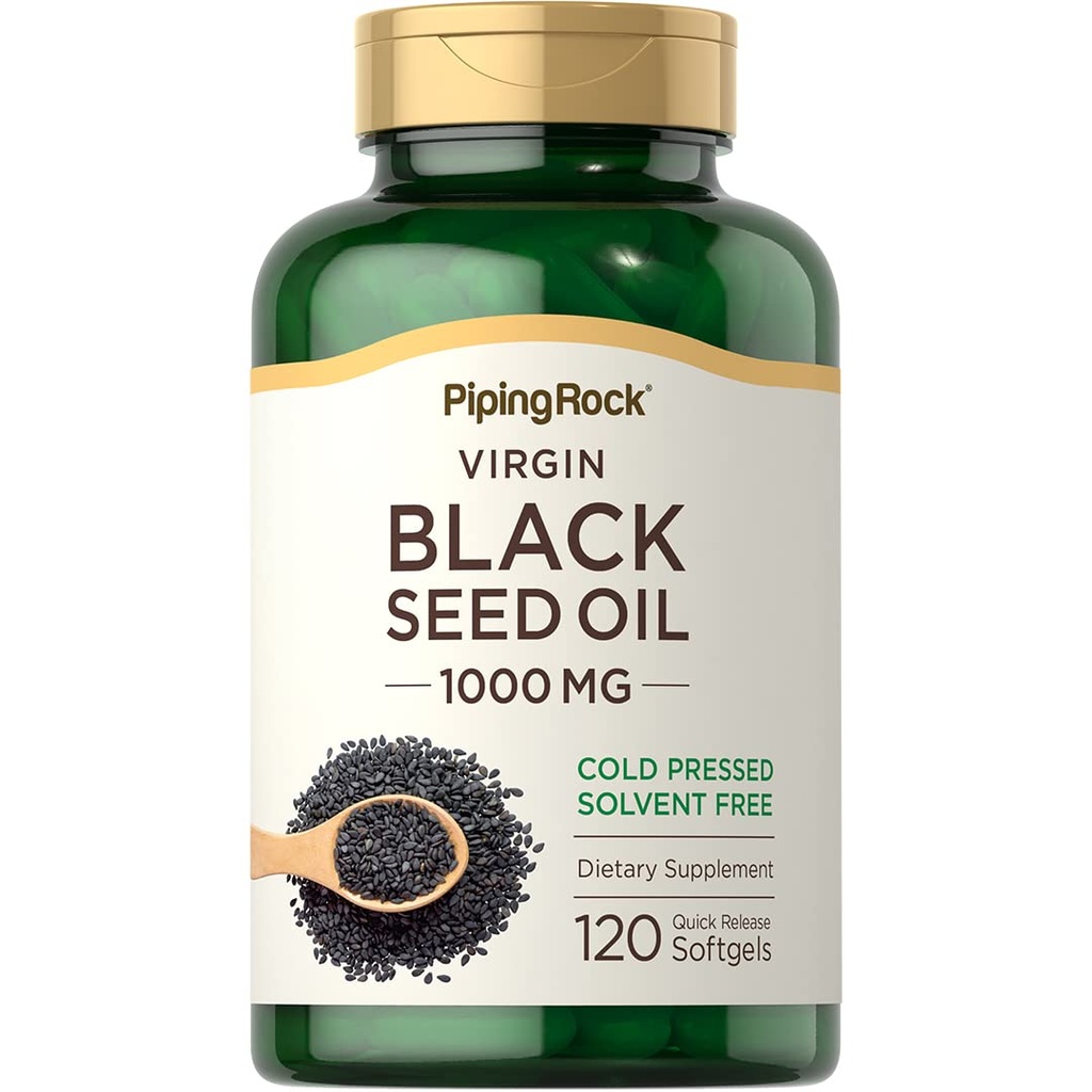 Piping Rock Black Seed Oil Softgel Cápsulas □ 1000mg □ 120 comprimidos □ Cold Pressed Supplement