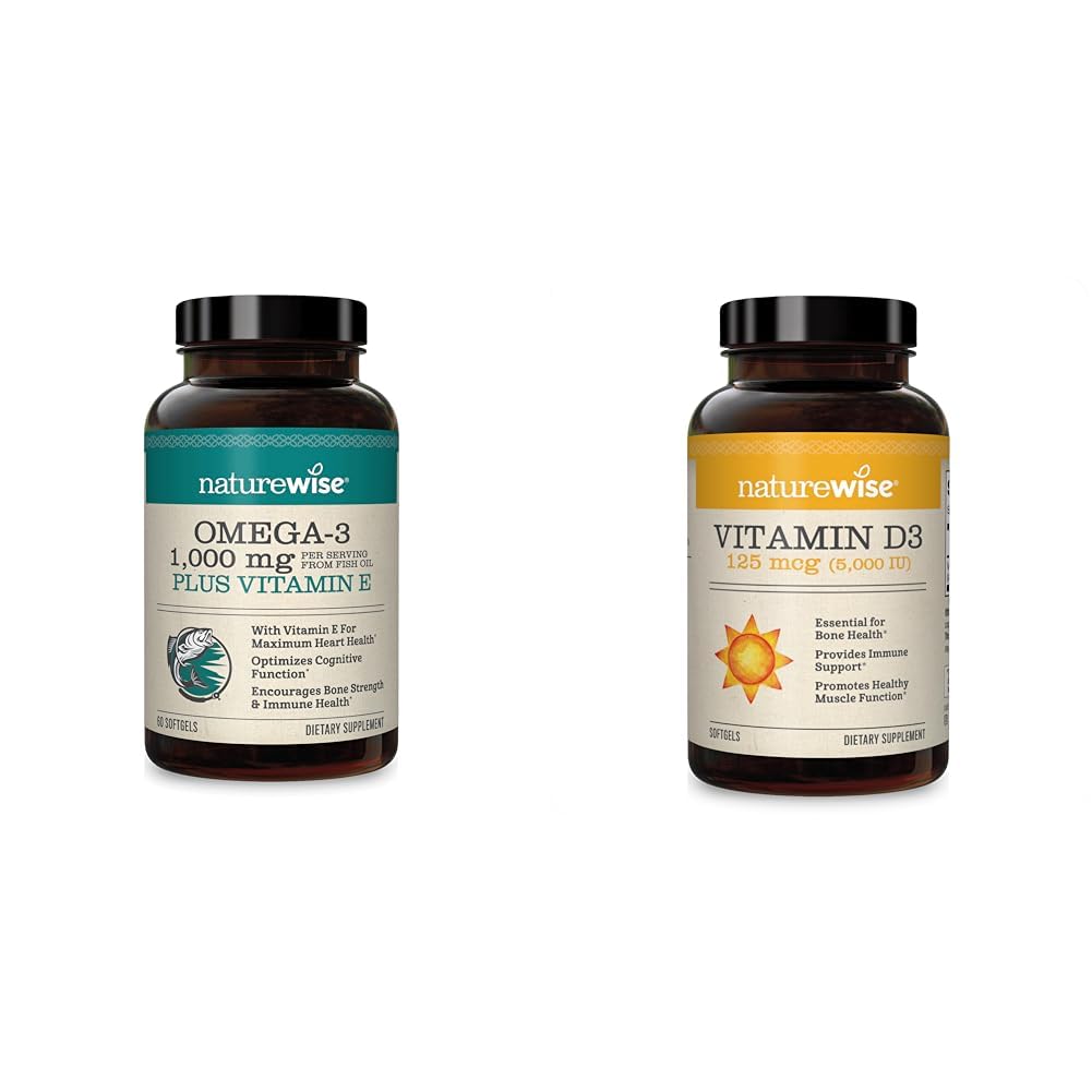 NatureWise de alta potência 1000mg Omega 3 com 600mg EPA, 400mg DHA, & Vitamina E & Vitamina D3 5000iu (125 mcg) 1 ano de fornecimento para função muscular saudável