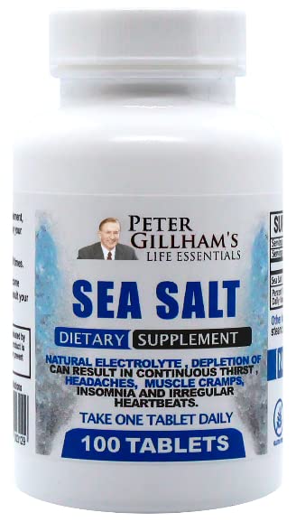 Peter's Choice Sea Salt Sódio Cloreto 450mg, 100 Comprimidos, Suporte de Eletrolítico e Equilíbrio, Pós-Atlético Reidratação e Recuperação. Ajuda ao tempo quente. Evitar a desidratação e cãibras. Feito nos EUA