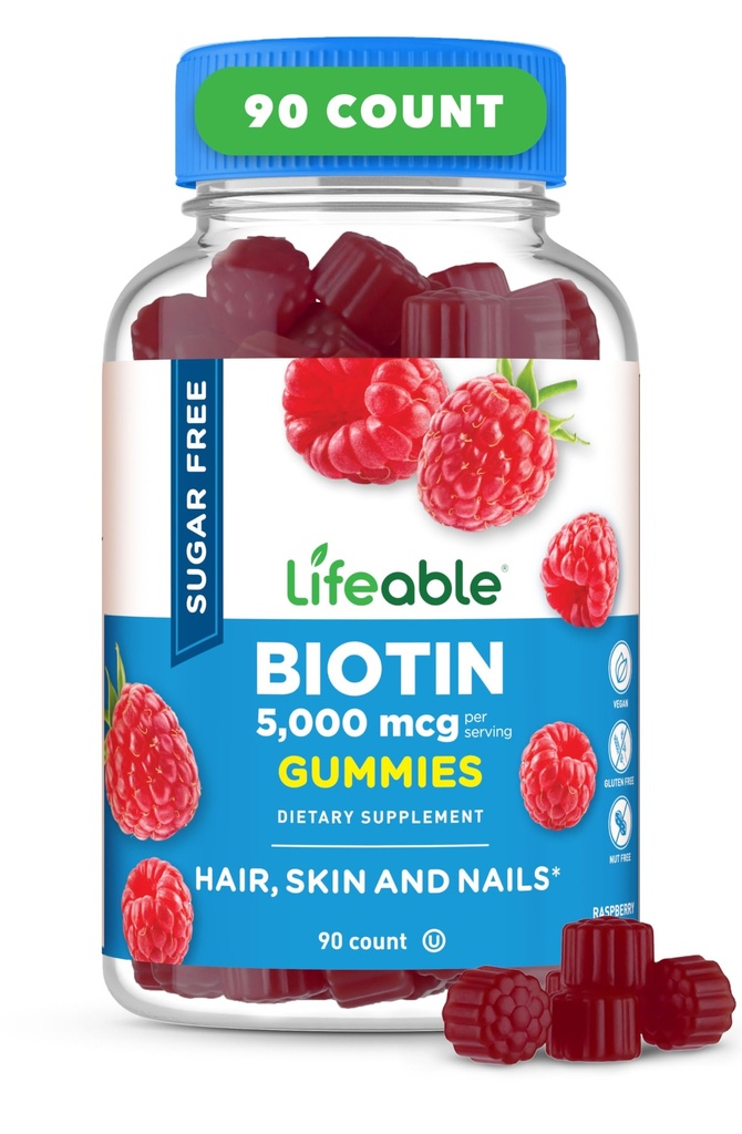 Açúcar Vitamina B7 5000mcg Suplemento de Biotina de Degustação Grande para o crescimento do cabelo, pele e saúde das unhas , Suplemento de cabelo para mulheres, homens, adultos