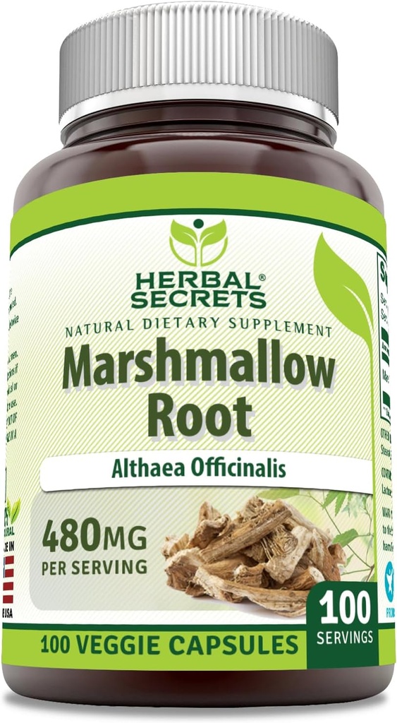 Herbal Secrets Marshmallow Extract Supplement (Suplemento de Extrato de Marshmallow) 480 Mg 100 Cápsulas Veggies
