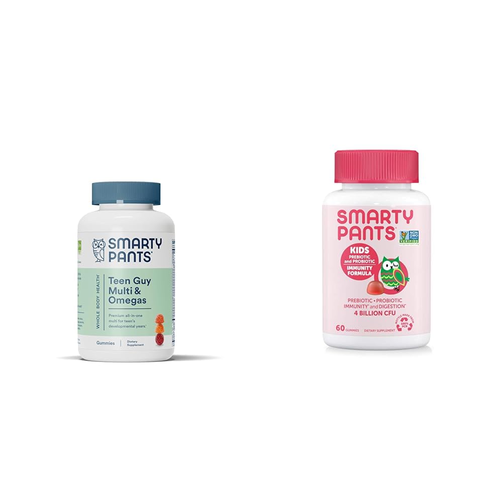 SmartyPants Teen Guy Gummies Multivitamin: Omega 3 Fish Oil (EPA/DHA) & Kids Probiótico Immunity Gummies: Prebióticos & Probióticos para a saúde digestiva e Imune Supplement