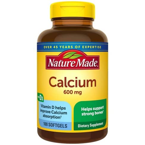 Natureza feita de cálcio 600 mg com vitamina D líquido Softgels 100 ea (Pack de 2)