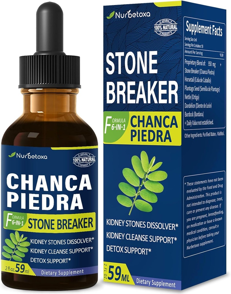 Chanca Piedra Stone Breaker Extract Drops for Kidney Stones Dissolver, Kidney Cleanse Detox & Repair Supplement w/Horsetail Dandelion. Chanca Piedra para Los Riñones. 2 onças