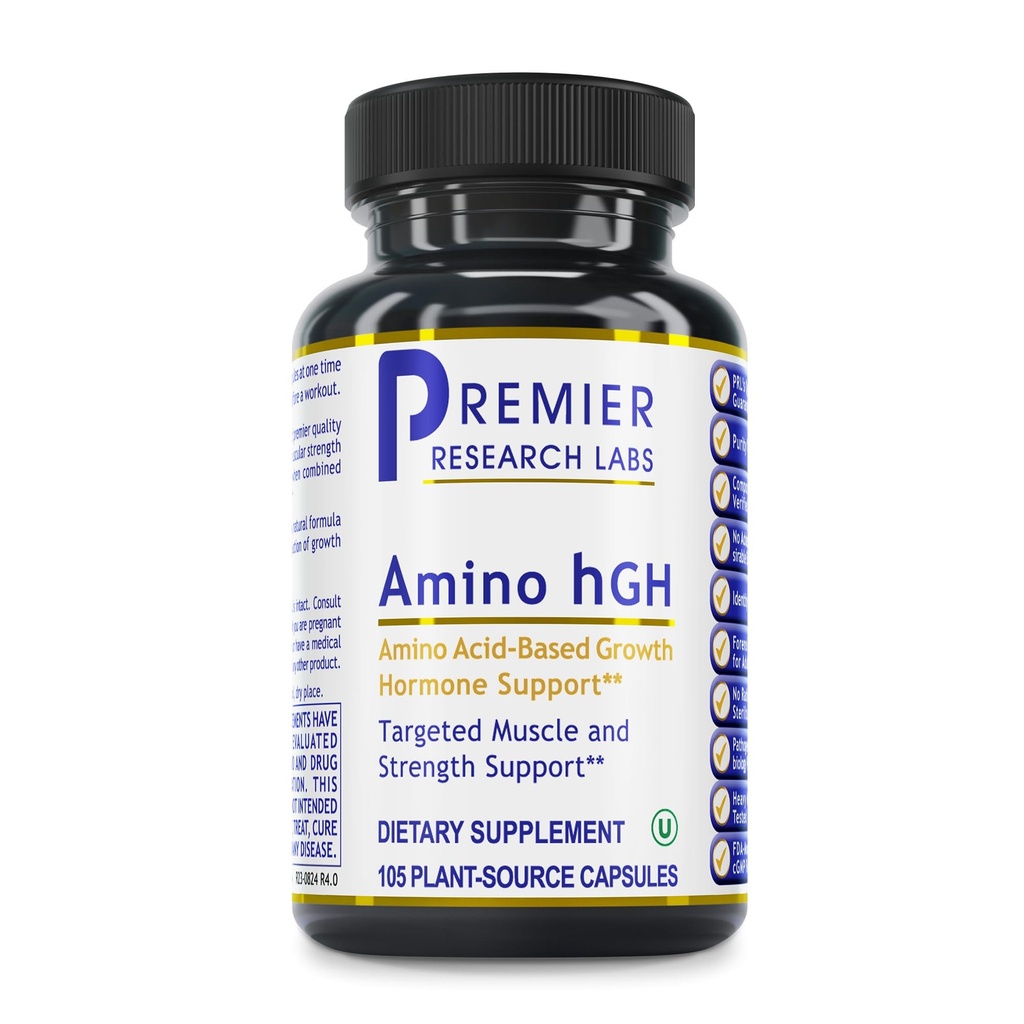 Premier Research Labs Amino HGH - Suplementos HGH para homens, Suplementos HGH para mulheres, Aminoácidos, L-Arginina, L-Lysine, HGH Enhancer, Suporte Hormônio do Crescimento Humano e Crescimento Músculo - 105 Cápsulas
