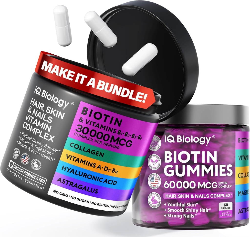 Biotin Pacote de Crescimento de Cabelo - Biotin Vitaminas e Cápsulas de Queratina + Pastilhas de Cabelo com Colágeno e Astragalus - Hair Skin Nails Vitaminas para Mulheres e Homens .