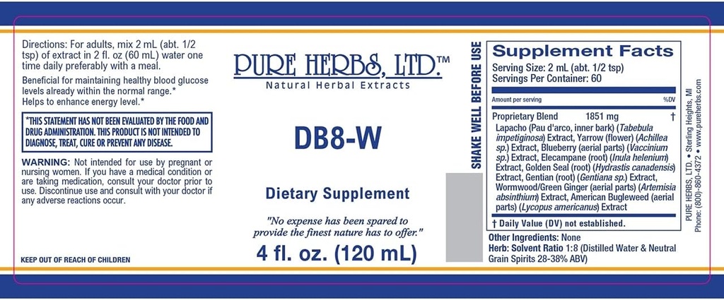 Pure Herbs, Ltd. DB8- W (4 onças)