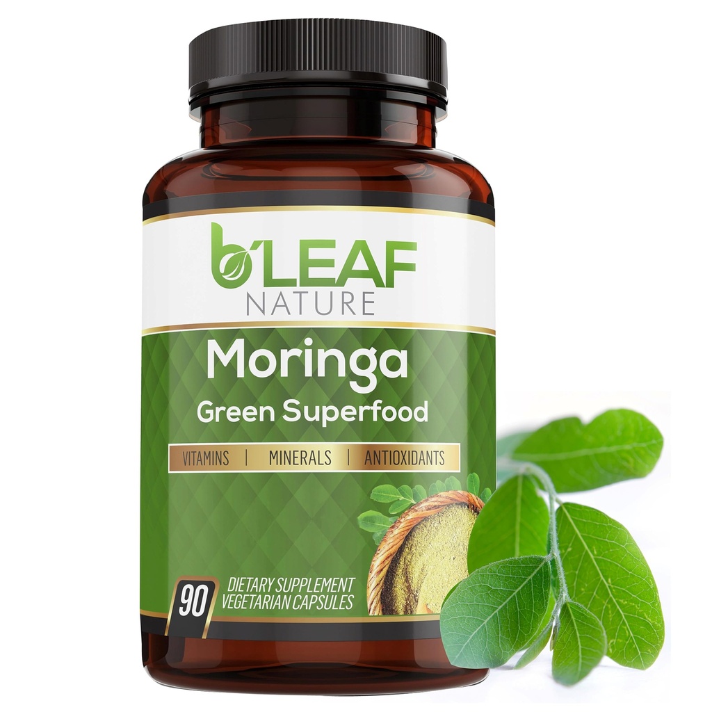 B'LEAF NATURE Organic Moringa Cápsulas 1000mg, 90 Count – Moringa Cápsulas com Pó Olefeira Orgânico para Apoio Imune, Energia e Equilíbrio – Vegan, Suplementos Não-GMO para Bem-Estar Diário