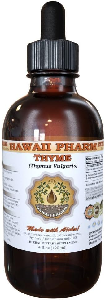 Hawaii Pharm Thyme Extract Líquido, Tomilho Orgânico (Thymus Vulgaris) Tintura, Suplemento de ervas, Made in USA, 2 fl.oz