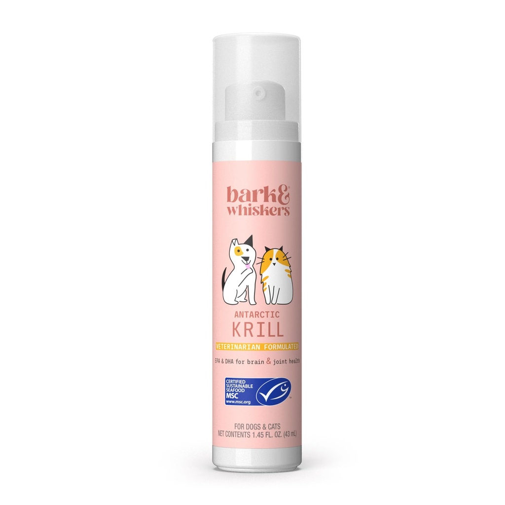 Bark & Whiskers Krill Oil Bomba Líquida - Ómega-3 Ácidos Gordos para Gatos e Cães - Suporta Conforto Conjunto, Pele e Função Cérebro - Apoio Antioxidante - 1.45 Fl Oz (186 Bombas)