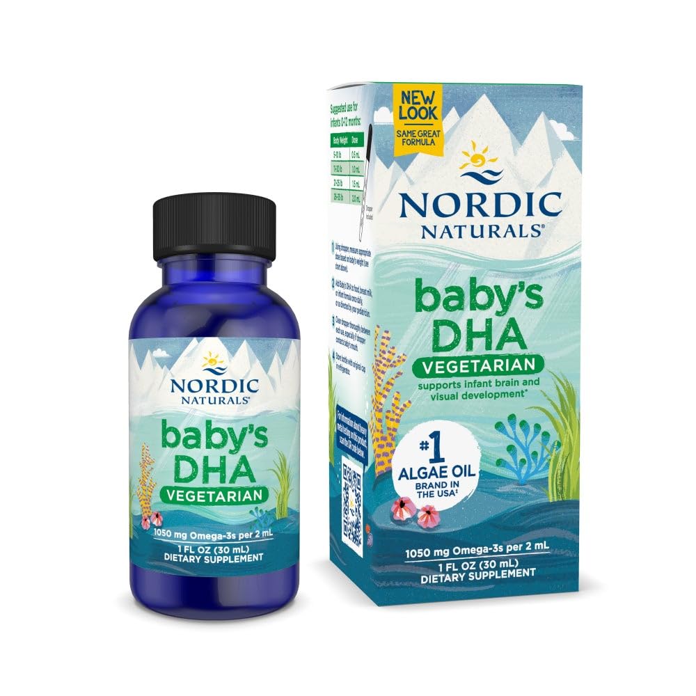 Naturals nórdicos DHA Vegetarian, Sem sabor - 1050 mg Baseada em plantas Omega-3-1 oz - Suporta o desenvolvimento do cérebro e da visão em bebês - Não-GMO, Vegan - 15 Servings