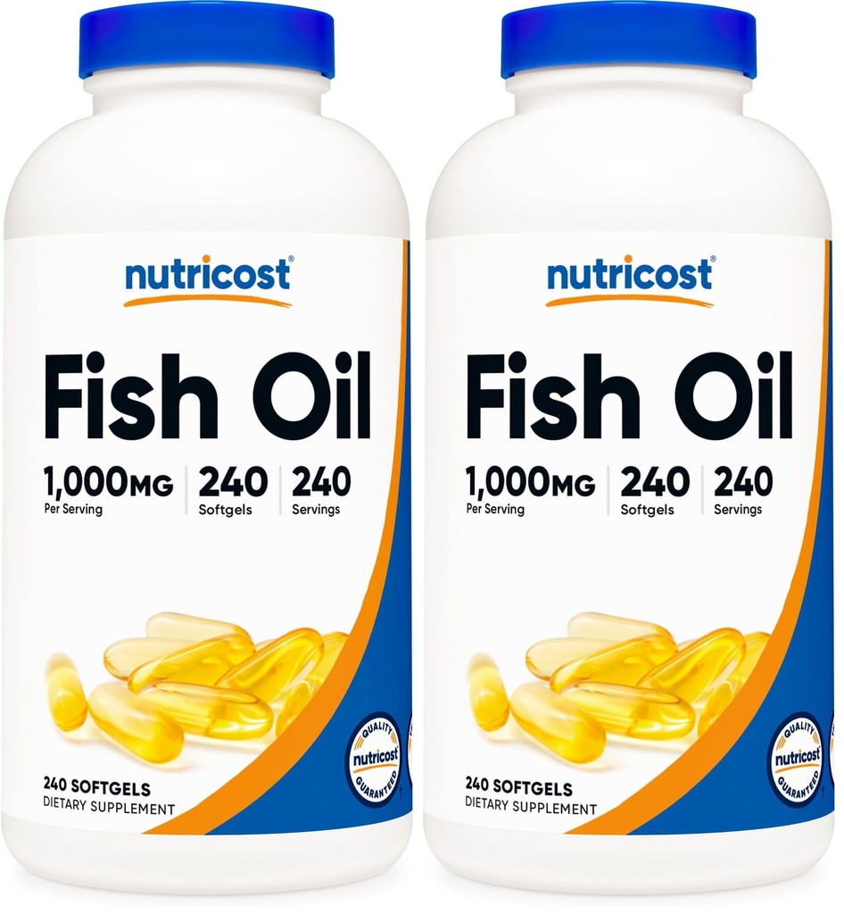 Óleo de peixe nutricosto Omega 3 Softgels com EPA & DHA (1000mg de óleo de peixe, 560mg de Omega-3), 240 Softgels, Não-GMO, Gluten Free. (Pacote de 2)