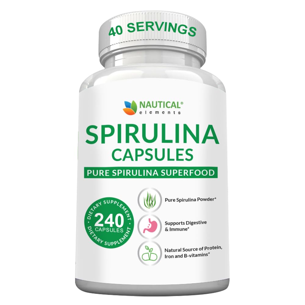Cápsulas de espirulina 3000mg - 40 Servings of Organic Spirulina Cápsulas - Rico em Proteínas, Antioxidantes e Vitaminas - 240 Organic Espirulina Pó - Suporta Imune & Saúde Cardiovascular