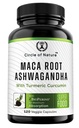 Maca Root, Ashwagandha Root Extract, Cápsulas para Homens e Mulheres com Curcumina Açafrão e Bioperine 120 Cápsulas Made in USA