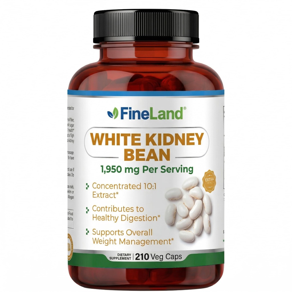FineLand White Kidney Bean Extract 10:1 – 19,500 mg Equivalente por Serviço, 210 Cápsulas Vegan – Suporta Metabolismo Carb & Conforto Digestivo – Não-GMO, Made in USA