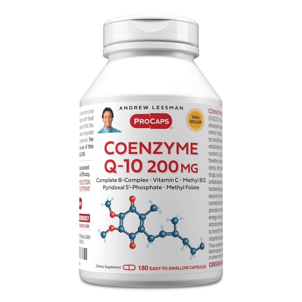 ANDREW LESSMAN Coenzyme Q-10 200 mg 180 Cápsulas - Essencial para Produção de Energia e Função de Órgãos-chave Optimum, Suporte Anti-Oxidante, Depletado por Envelhecimento, Plus B-Complex. Cápsulas fáceis de engolir