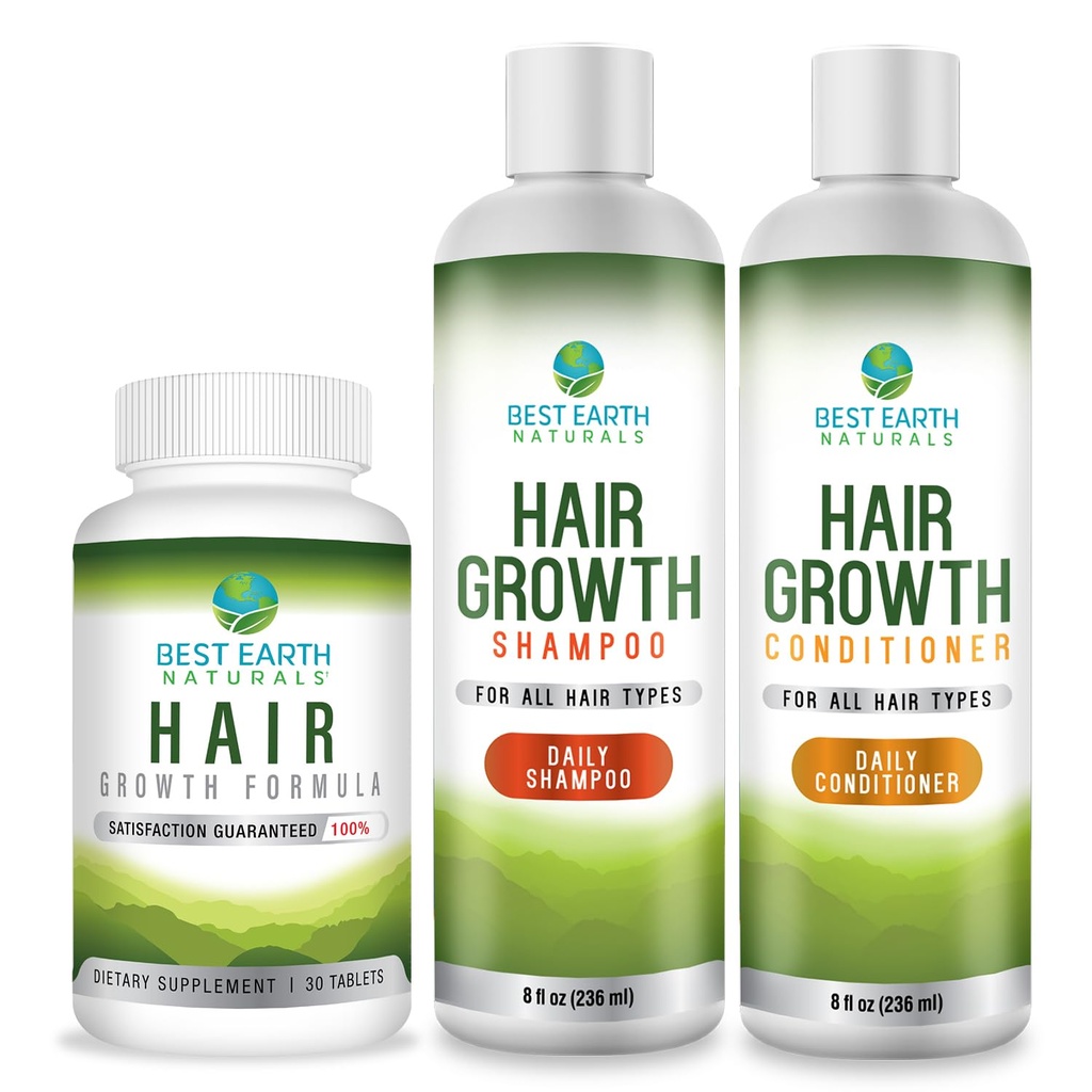 Melhor Terra Naturals início do crescimento do cabelo conjunto com vitaminas do crescimento do cabelo, Shampoo e condicionador