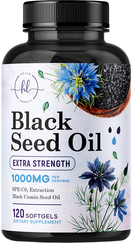Black Seed Oil Softgels 1000mg - Premium Nigella Sativa Blackseed, Puro Óleo de Sementes de Cominho Preto & Antioxidante para a pele e suporte imunológico - Não OGM, engarrafado em USA Suplemento - 120 Softgels