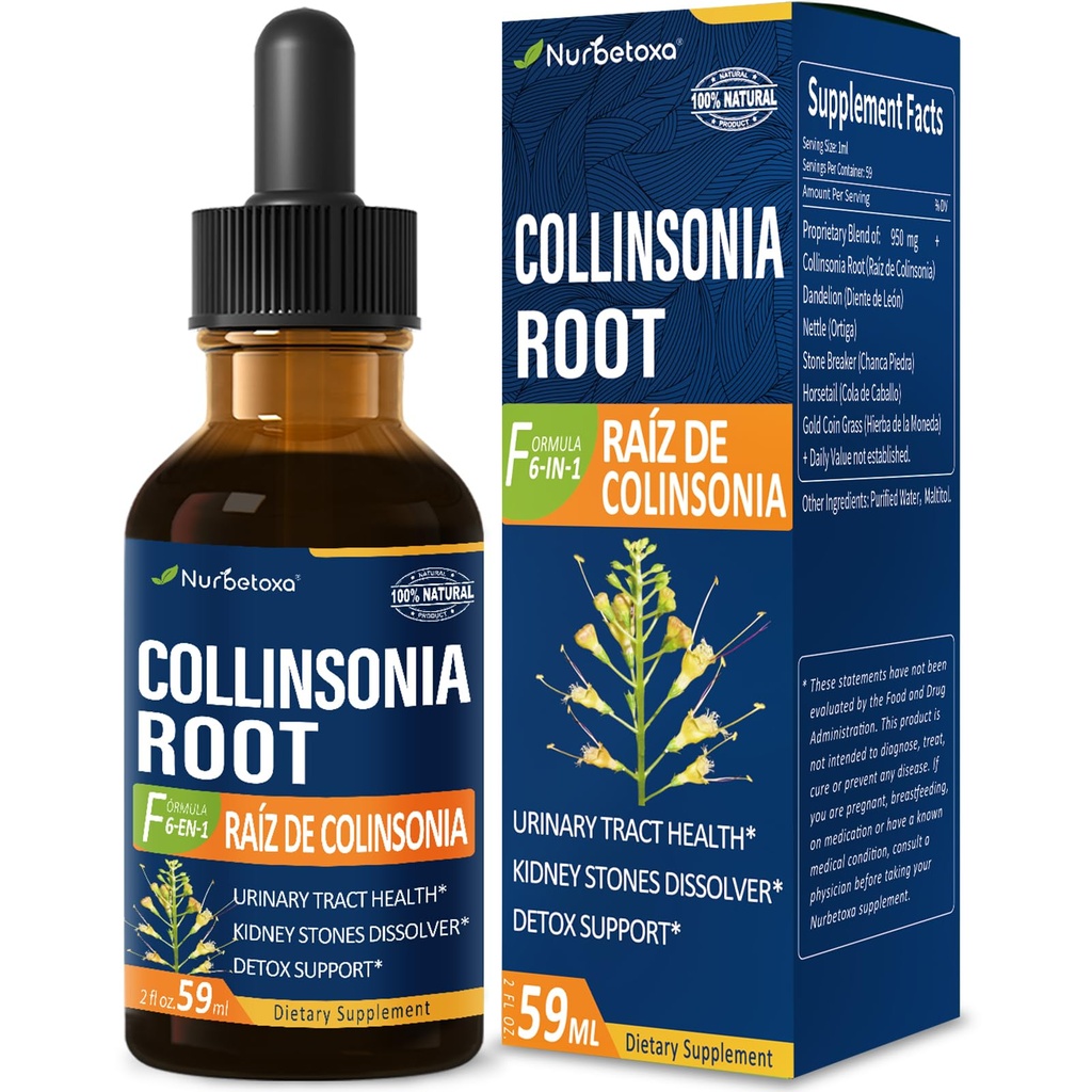 Collinsonia (Stone Root) Drops para a saúde do trato urinário, Suplemento de Fórmula de Ervas Naturais w/Stone Breaker Chanca Piedra Extrair Suporte Rim Pedras Dissolver & Detox Cleanse.