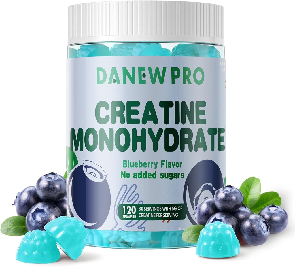 Creatina Mono-hidratada Gummies 5000mg para homens e mulheres, Creatina Mono-hidratada para força muscular, Muscle Builder, Energy Boost, Suplemento pré-trabalho(120 Conde)-Blueberry Flavor