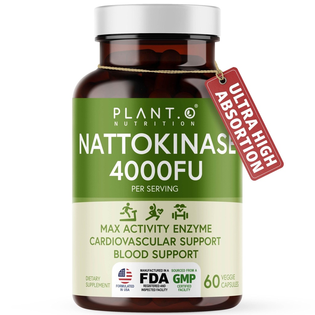 Suplemento Nattokinase com suporte Max Enzyme - 4.000 FU por serviço - Fórmula Premium Nattokinase para apoio à saúde do coração - 60 Cápsulas - Made in USA