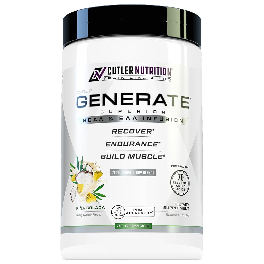 Cutler Nutrição Gerar EAA e BCAA Pó: Melhor suplemento de aminoácidos de cadeia ramificada com aminoácidos essenciais, 5g BCAAs, 2g EAAs para massa muscular magra