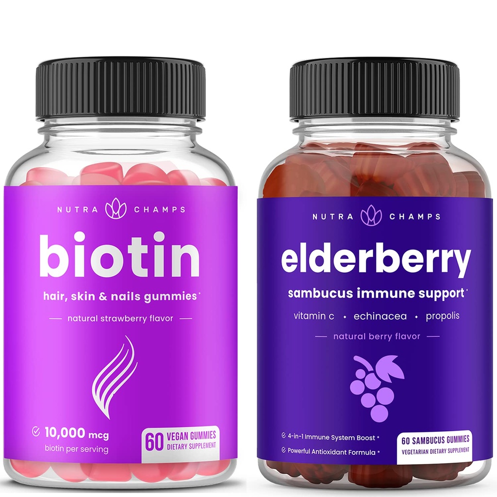NutraChamps Gummies Biotin e Elderberry Gummies Bundle