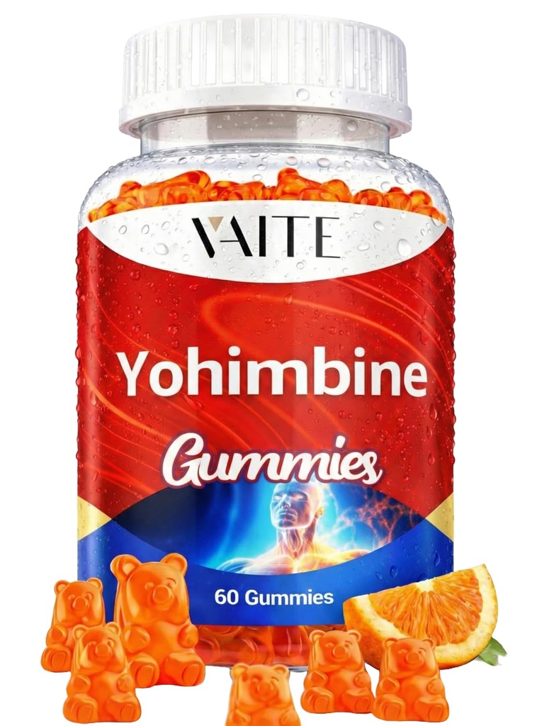VAITE Yohimbine HCl Gummy 15mg - Livre de Açúcar, Não-GMO Energia & Endurance Suporte para homens e mulheres, Antioxidantes, Yohimbe Bark Extract, melhorar o desempenho - Suporta a produção de energia - 60 chicletes