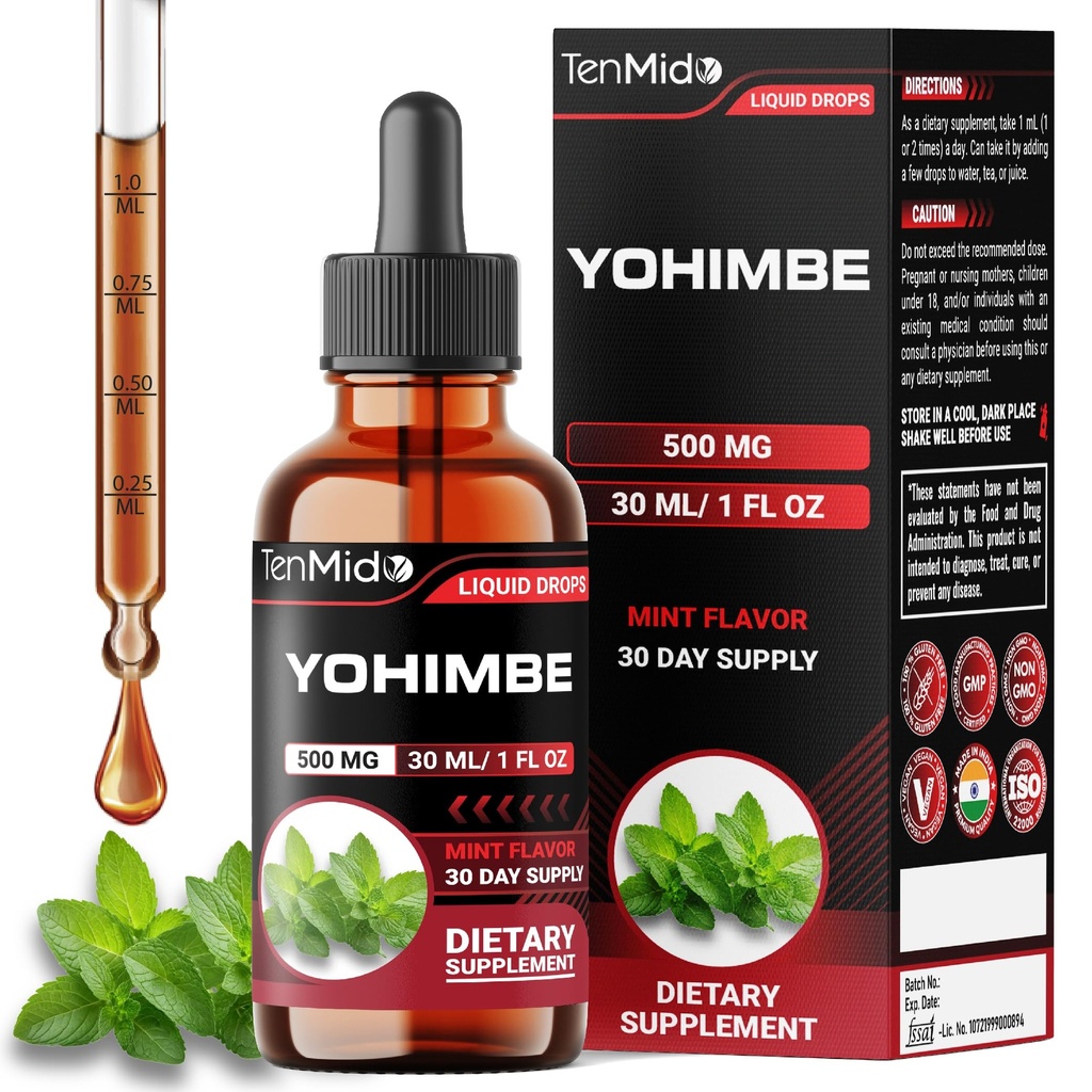 Yohimbe Suplementos para homens e mulheres - Yohimbine 10mg Drops líquidos □ Livre de álcool, Vegan, Não-GMO - 30ml 1 Fl OZ