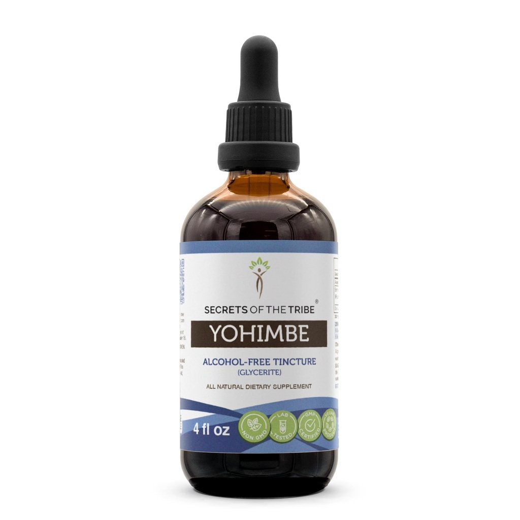 Segredos da tribo Yohimbe Alcohol-Free Liquid Extract, Wildcrafted Pausinystalia yohimbe Dried Bark (4 FL OZ)