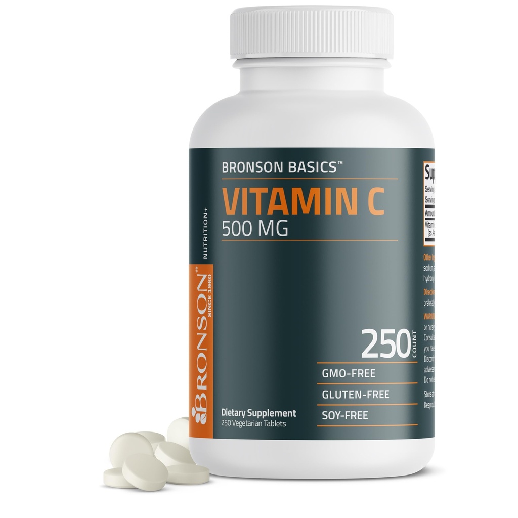 Bronson Vitamina C 500 MG suporta um sistema imunológico saudável e proteção antioxidante, não-GMO, 250 comprimidos vegetarianos