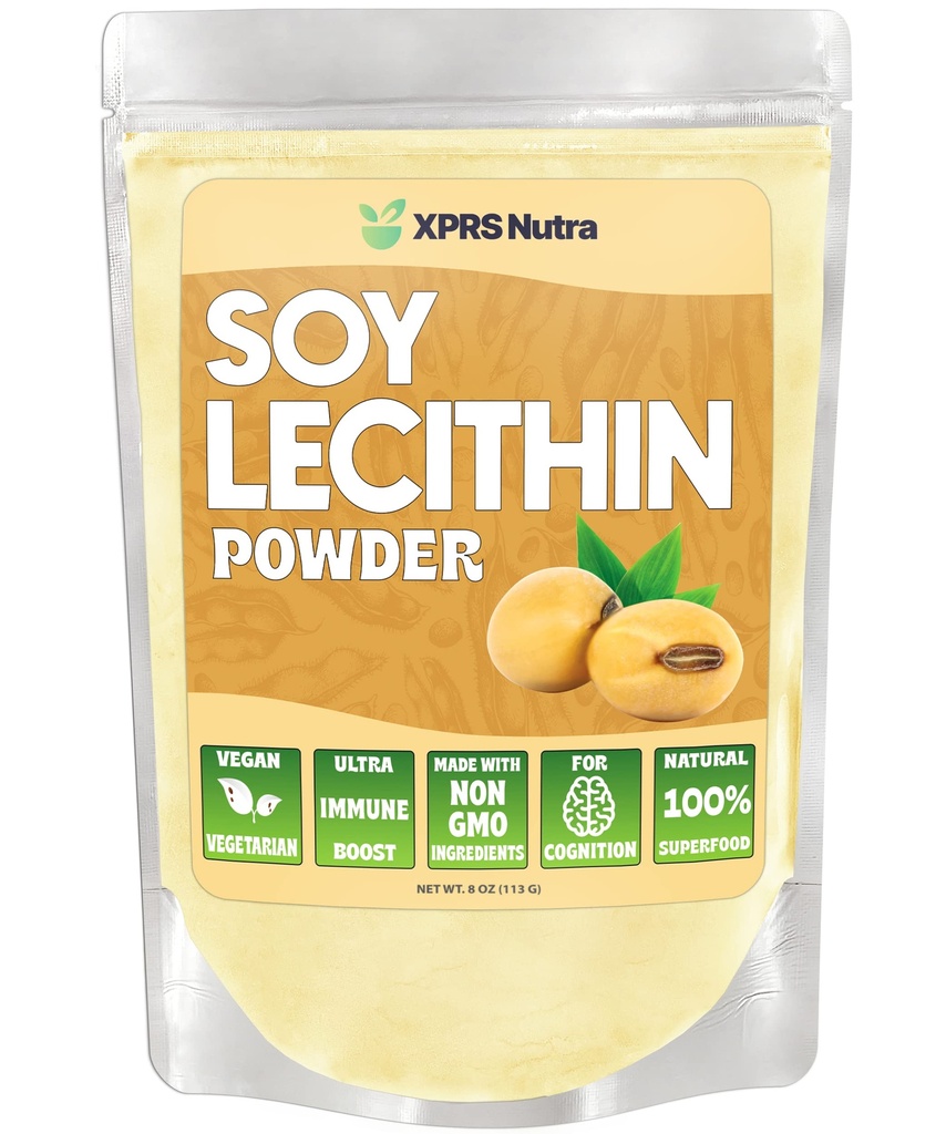 XPRS Nutra Soja Lecitina em pó emulsionante de gordura grau de alimentos - Adequado para cozinhar, cozimento e mais - Vegan Friendly Soja Lecitina em pó cozinhar ajuda (8 Ounce)