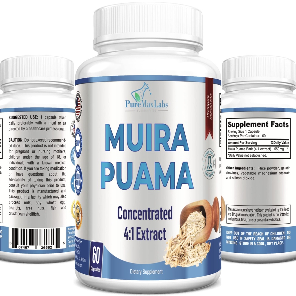 Muira Puama Cápsulas - Concentradas 4:1 Extracto, Equivalente a 2200mg por Cápsula, 60 Cápsulas