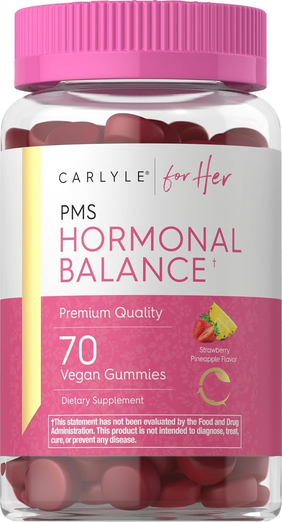 Carlyle Hormonal Balance for Women & PMS Supplement (suplemento) 70 pastilhas elásticas (complexo vitamínico) com ferro Vegan, Não-GMO, Gluten Free (suplemento) para ela