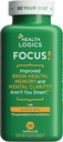 Health Logics Focus! - Suplemento cerebral para memória, clareza, concentração com cholina, Ginkgo Biloba, Alpha GPC, Phosphatidylserina, Bacopa Monnieri l 60 Cápsulas l Não-GMO