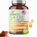 Laboratórios de pureza CLA Suplementos 4500MG - Óleo de girassol não-GMO - Suporta energia, perda de peso, saúde do coração e saúde muscular - 180 Géis macios