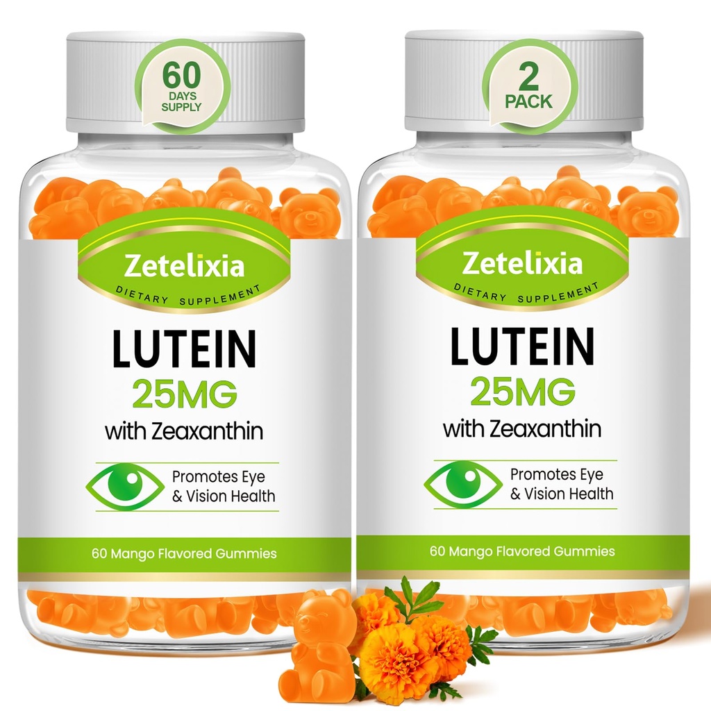 Lutein Gummies 25mg - Vitaminas Oculares Lutein & Zeaxanthin Suplementos de saúde ocular para adultos,Sugar Free Eye Health Gummies Supplement - Suporte Visão,Macular,Blue Light Filtering (120 Contagem)