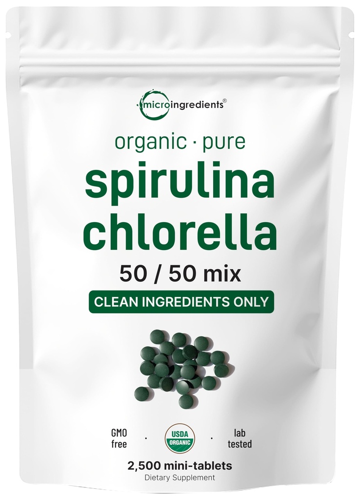 Micro Ingredientes espirulina orgânica chlorela Mini comprimidos, 2.500 comprimidos (8 Mês de Fornecimento)