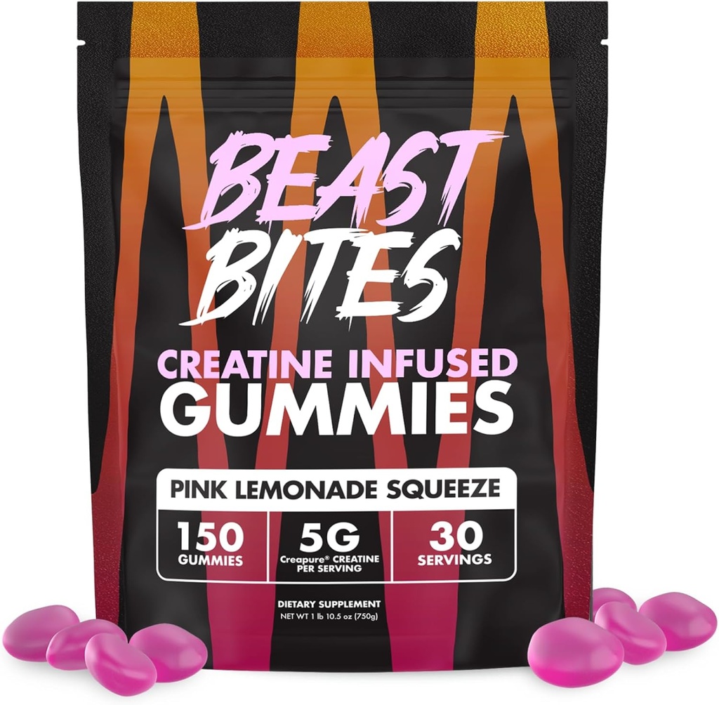 BITE DE BEAST - Creatina Infundida Gummies - 5g Creapure Creatina Mono-hidratada por Serviço - NSF Certified for Sport - 30 Servings