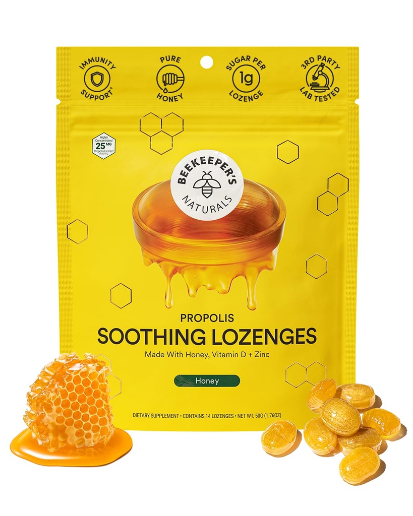Gotas de tosse de mel calmante - Apoio imunológico com vitamina D, zinco e própolis - por Apicultores naturais - Garganta calmantes Lozenges, 14 Ct