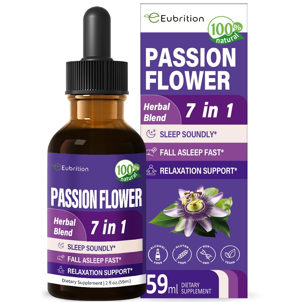 Passion Flower Liquid Drops for Sleep Support, Fórmula Natural de Ervas com Camomila de Raiz Valeriana Extrato Apoio Sono Sossegado e Relaxação. Suplemento de alta biodisponibilidade.2 onças