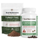 Real Cogumelos Turquia Tail Powder for Humans (45 Servings) & Turquia Tail for Pets (90ct) - Pó e Cápsulas Pacote para Suporte Imune - Vegan, Não-GMO, Grain-Free, Gluten-Free