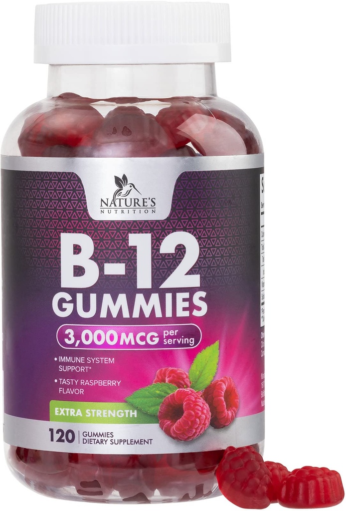 B12 Vitaminas Gummies Energia 3000 mcg - Força extra B 12 Gummy para Metabolismo e Sistema Imune Suporte - Chewable Dietary B12 Suplementos para Adultos e Crianças Cafeína Free Gummy Vitamina - 120 Gummies