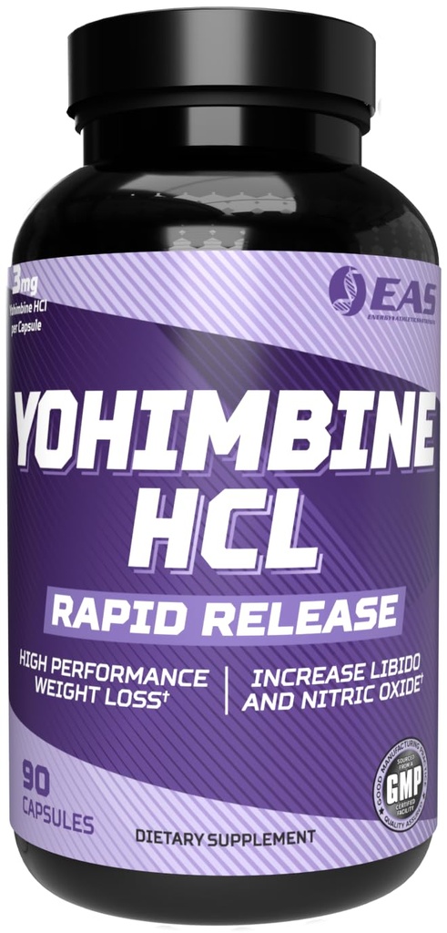 EAS Yohimbine HCL - Perda de Peso Melhorado e Desempenho Atlético - Tecnologia de Libertação Rápida - Gluten Free, Non GMO, Vegetarian Friendly - 90 Cápsulas