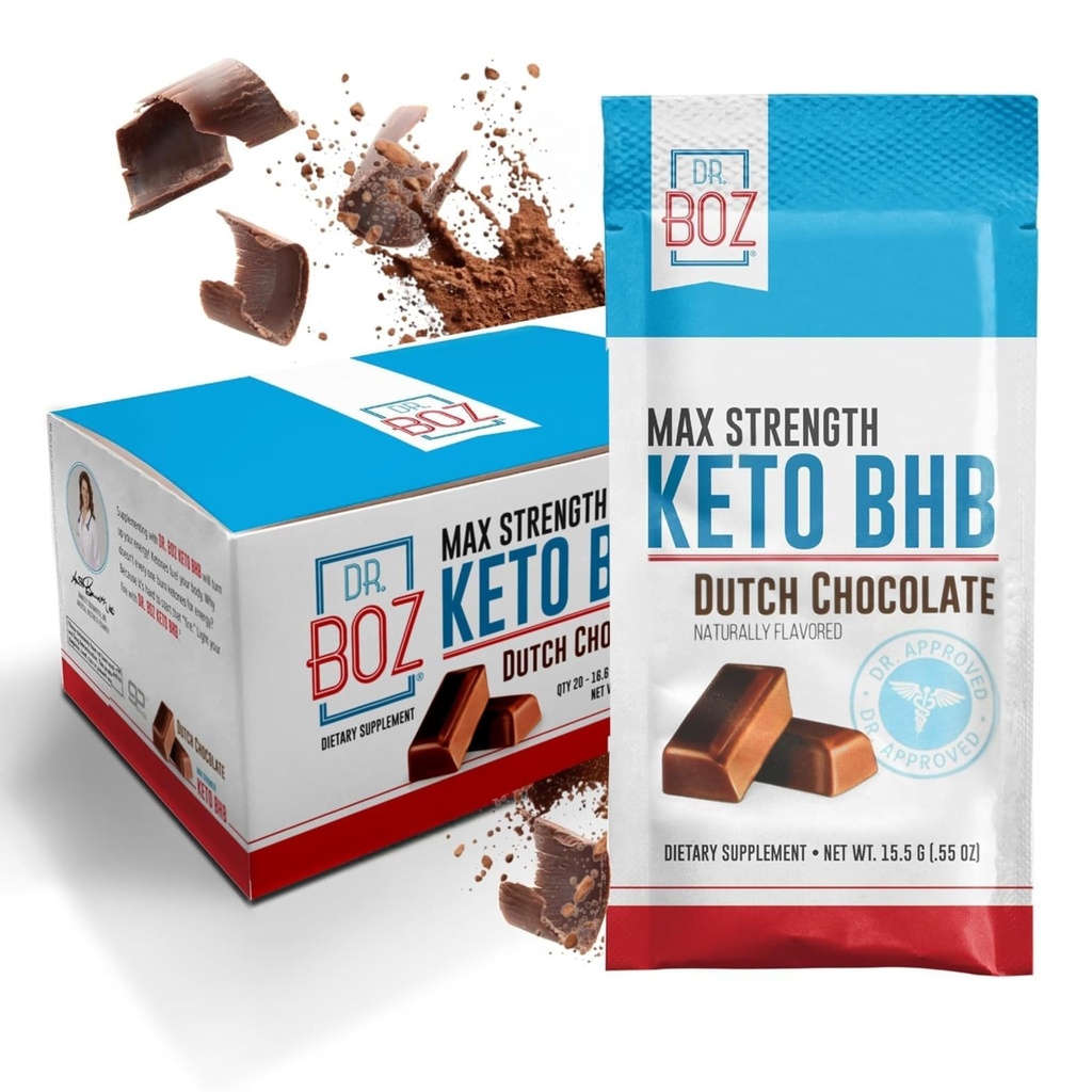 Dr. Boz - Keto BHB Pó - Chocolate holandês, 20 saquetas - Aumentar a energia e reduzir desejos - Suplemento dietético de força máxima - EUA Made - 11,7 onças (332g)