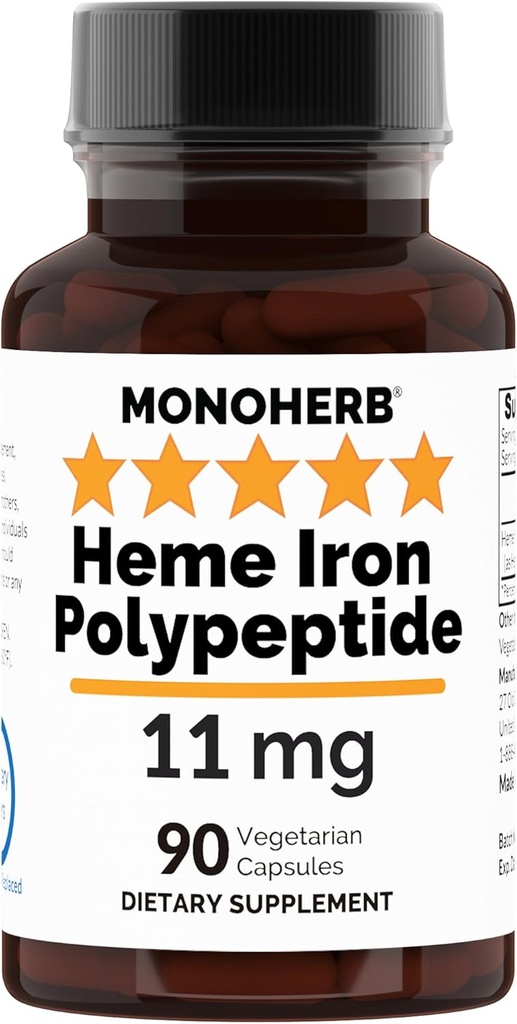 Heme Polipeptídeo de Ferro 11 mg - 90 Cápsulas Vegetarianas - Complexo Suplemento de Ferro