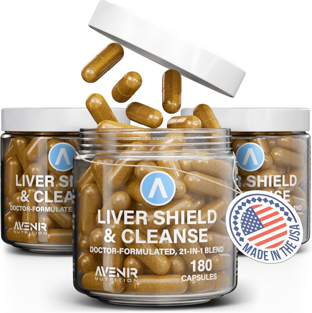 Avenir Nutrition Liver Shield & Cleanse & Cleanse Herbal Liver Cleanse Detox & Repair Supplement □ Milk Thistle & Alcachofra Extract Supplements