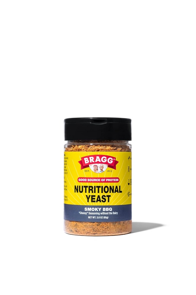 Bragg Nutricional Levedura Smoky BBQ Temperamento - 3 onças - Parmesão sem leite substituto - Perfeito para saladas, massas, pipoca, e mais