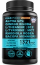 12-em-1 Suplemento Nootrópico do Cérebro com Cafeína Anidra: Ginkgo Biloba para Apoio ao Cérebro, Memória e Foco - B12, Alpha GPC, L Theanina e Suplementos de Colina com Bioperina com 1321mg (60ct)
